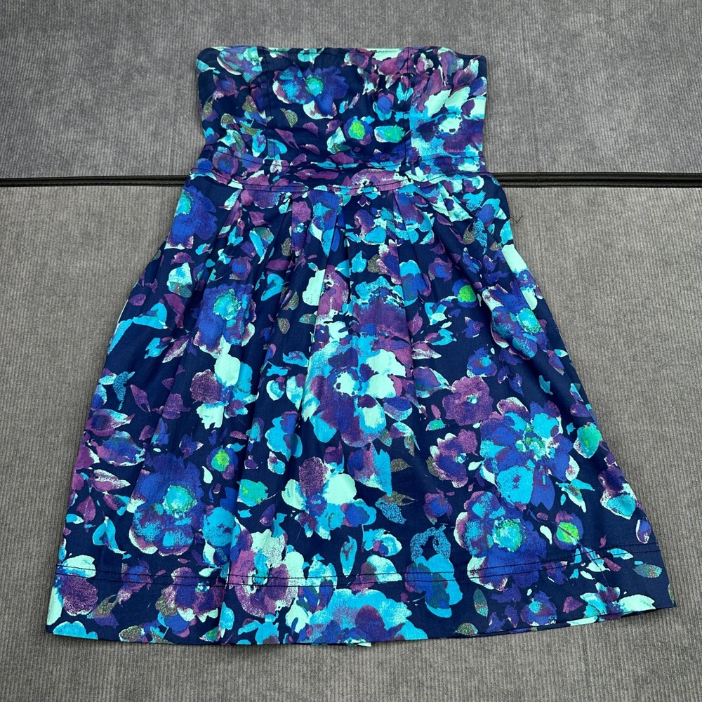 Charlotte Russe Blue Purple Floral Strapless Smocked Mini Dress Small Y2k